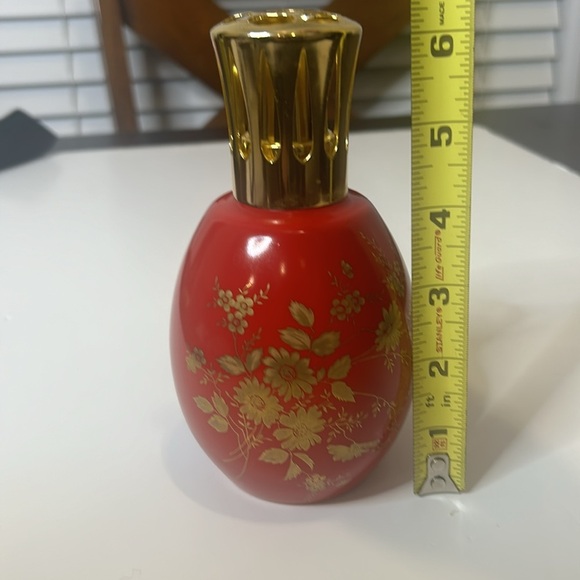 Lampe Berger Artoria Limoges France Red W/ Gold Flowers Fragrance Oil Lamp. - Picture 5 of 10
